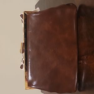 Vintage Etra Brown Leather Gold etched Clutch